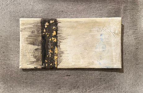 Goldbilder, die auf einer mit Poliment lasierten Holzplatte angebracht sind