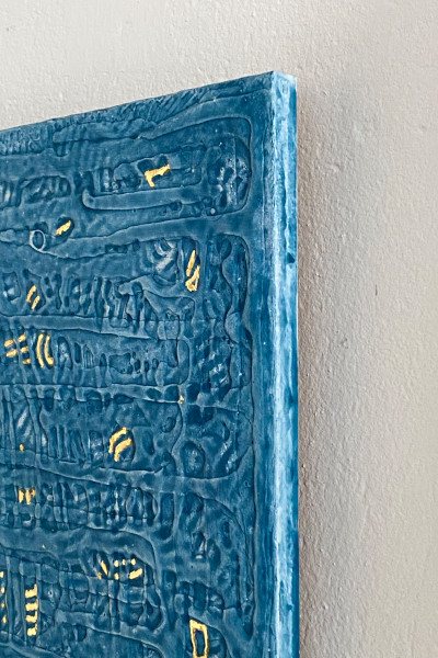 'Sun Arrival' ist ein Beispiel für ein Goldbild auf Holz. Hier ein Ausschnitt des Goldbildes.