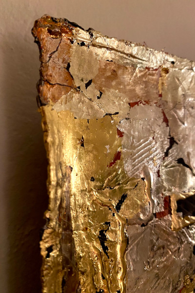 'Großstadt' ist ein Beispiel für ein Goldbild auf Leinwand. Hier ein Ausschnitt des Goldbildes.