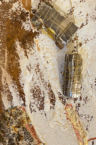 'Advent2' ist ein Beispiel für ein Goldbild auf Rost. Hier ein Ausschnitt des Goldbildes.