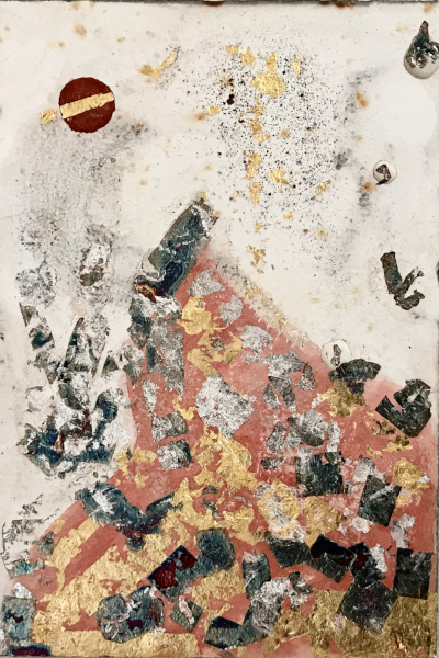 'Trümmerberg' (2018) ist ein Beispiel für ein Goldbild auf Rost.