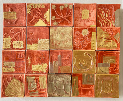 20 Miniatur-Goldbilder auf Holz, Fliesenspiel 2022 · 40 x 50 cm