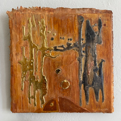 Goldbild, Gift of Love 2024 · 27x27, Leinwand auf Holz - Gold, Silber, Namibia Wüstensand