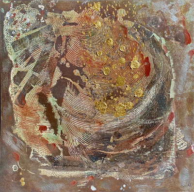 Goldbild, Goldmarie auf Rost 25x25