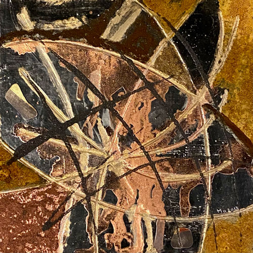 Goldbild, Kupfer rostig, 2023, 20x20