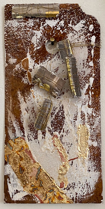 Plastisches Goldbild auf einer Rostplatte - Advent2 2020 · 11x23