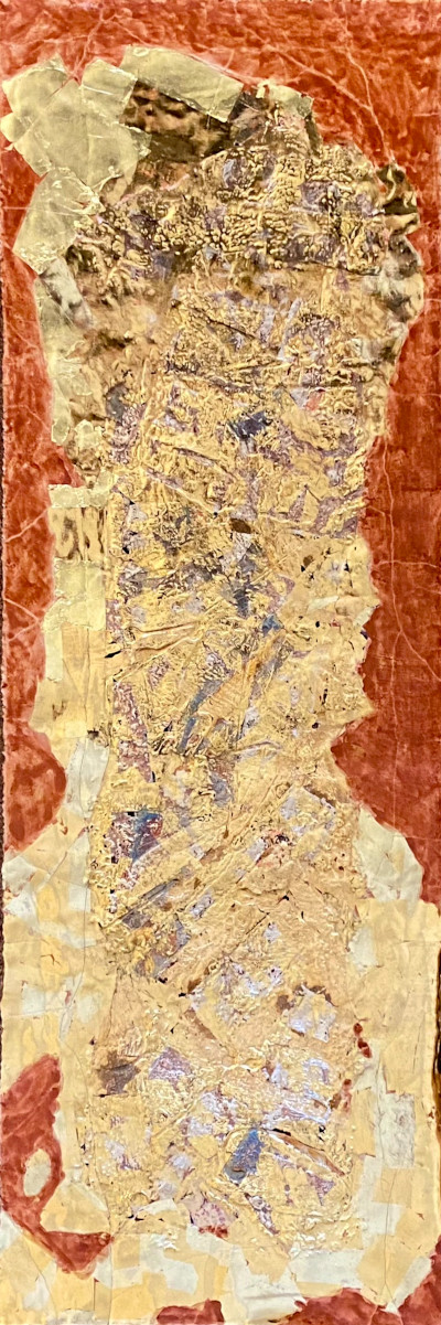 Entwicklung des Goldbild, Ohne Titel 2024 · 46 x 103, in schwarzem, satinierten Holzrahmen gebettet, meist 23 Karat Gold, auch 21 Karat Gold, sowie oxydiertes Silber