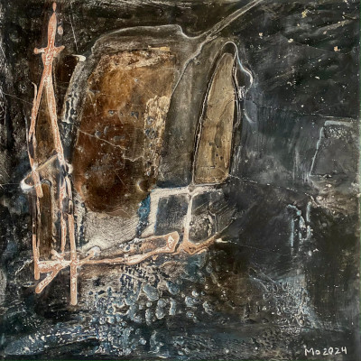 Silberbild, Bei Nacht II 2024 · 20x20, Silber auf fester Leinwand