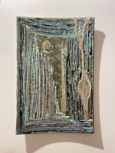 Silberbild, Glory 2023 · 20x30, Silber und Materialmix auf fester Leinwand