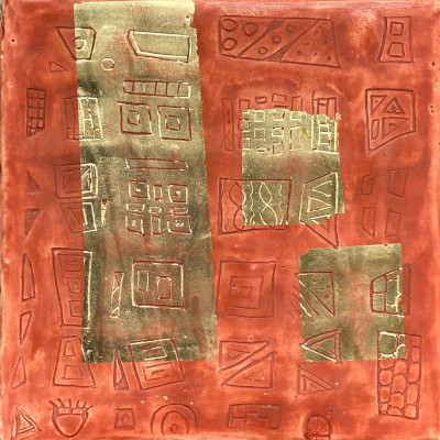 Miniaturbild - Gold auf rot 10x10