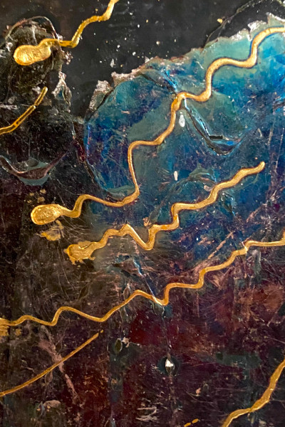 'Sprung ins Silbermeer'zeigt ein Beispiel für Oxydation von Silber. Hier ein Ausschnitt des Goldbildes.