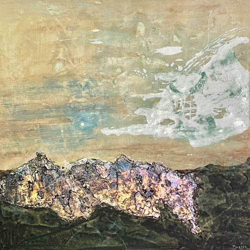 Objekt, Naturwunder, Blattsilber, oxidiert, auf fester Leinwand 2024 · 40x40cm