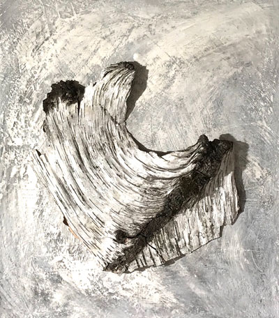 Plastisches Bild, Birkenwelle - Birkenrinde auf Kreide 2019 · 35x40