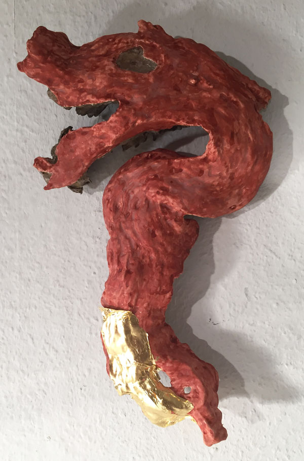 Entstehung der Holzskulptur, Drachen 2018 · 35x20 cm